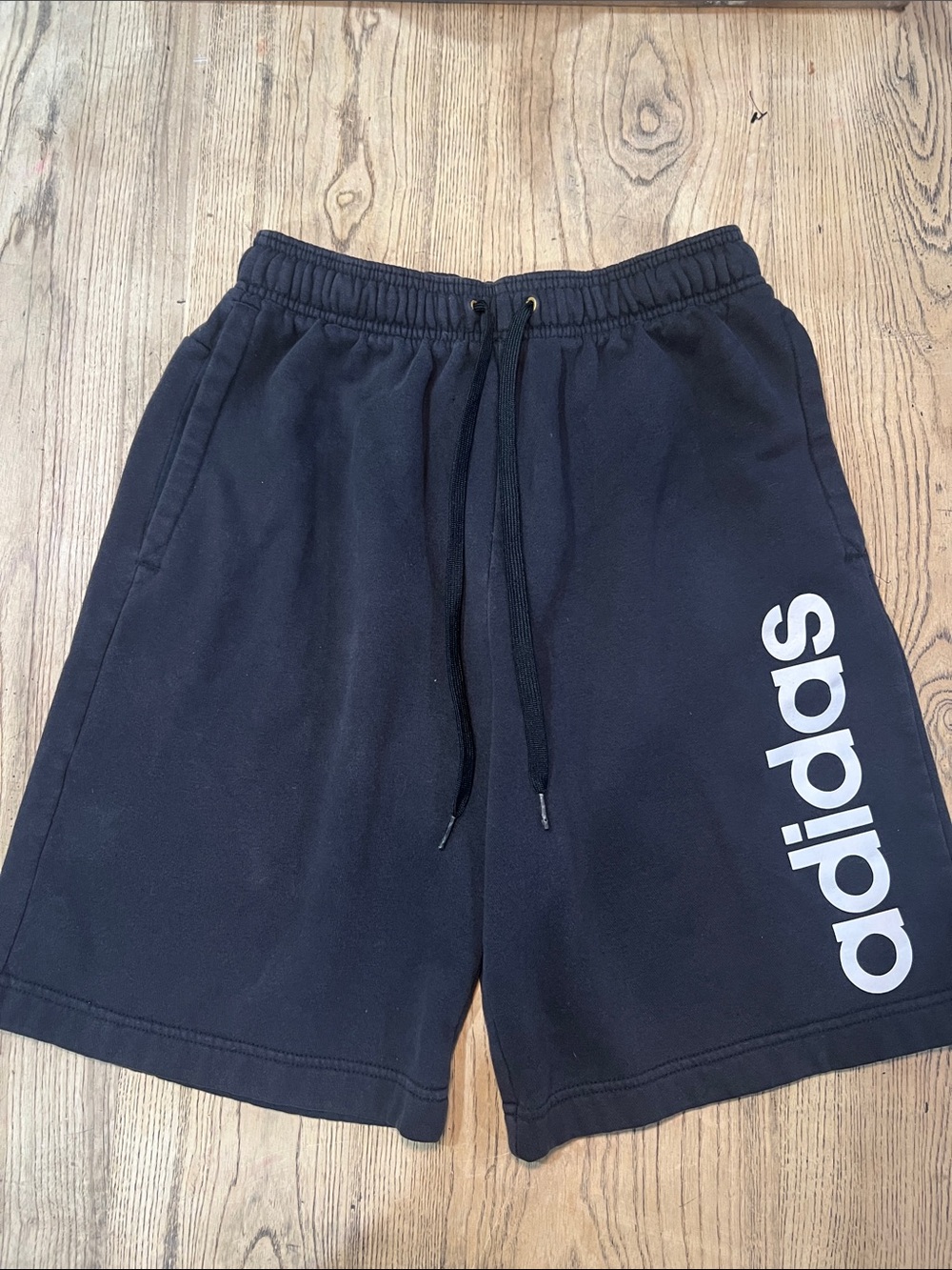 Adidas Men’s Black Athletic Shorts Jorts with White Side Logo Medium